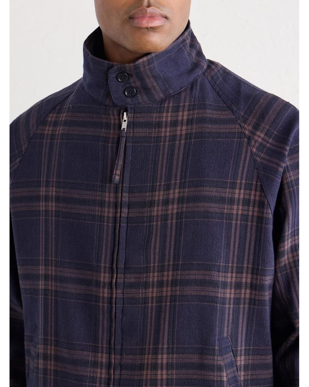 Kardo Blue Stanley Embroidered Checked Cotton Bomber Jacket for men