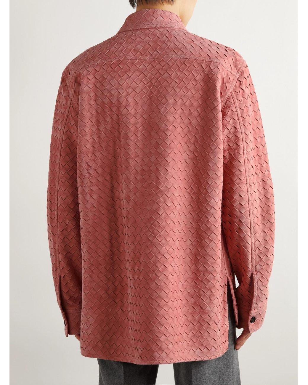 Bottega Veneta Pink Intrecciato Suede Overshirt for men