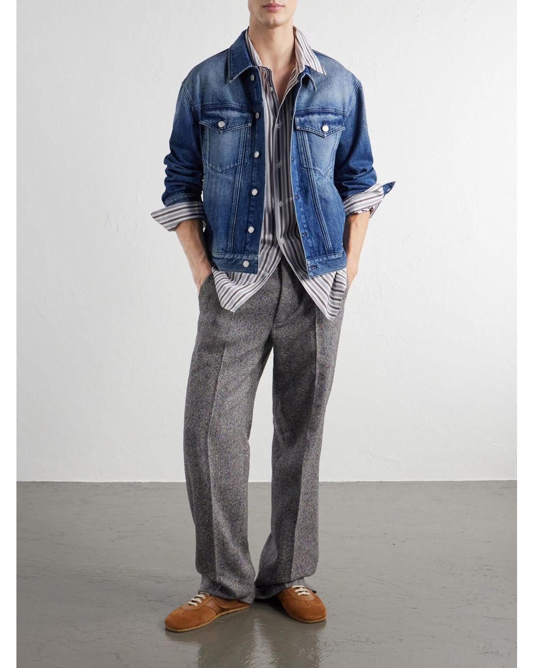 Dries Van Noten White Croom Striped Cotton-Poplin Shirt for men