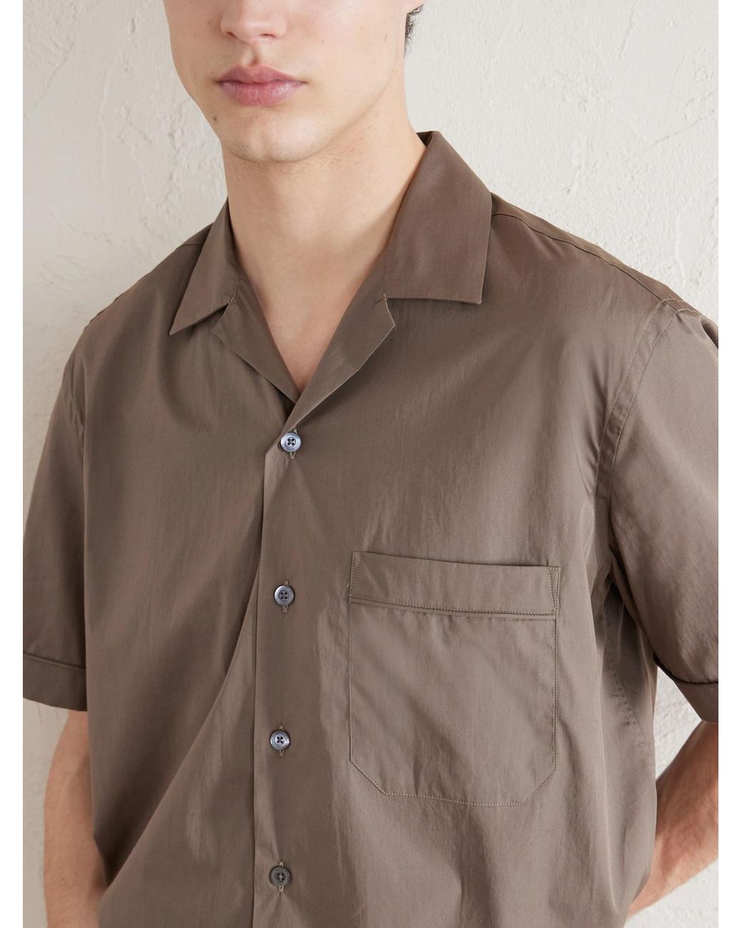 Canali Gray Camp-collar Cotton Shirt for men