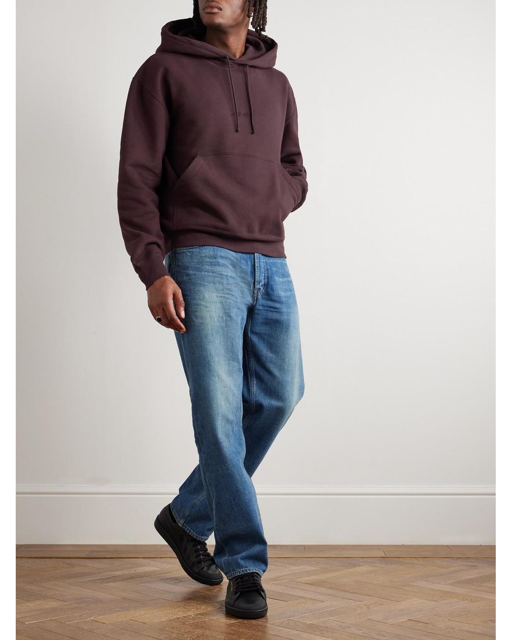 Saint Laurent Purple Logo-embroidered Cotton-jersey Hoodie for men