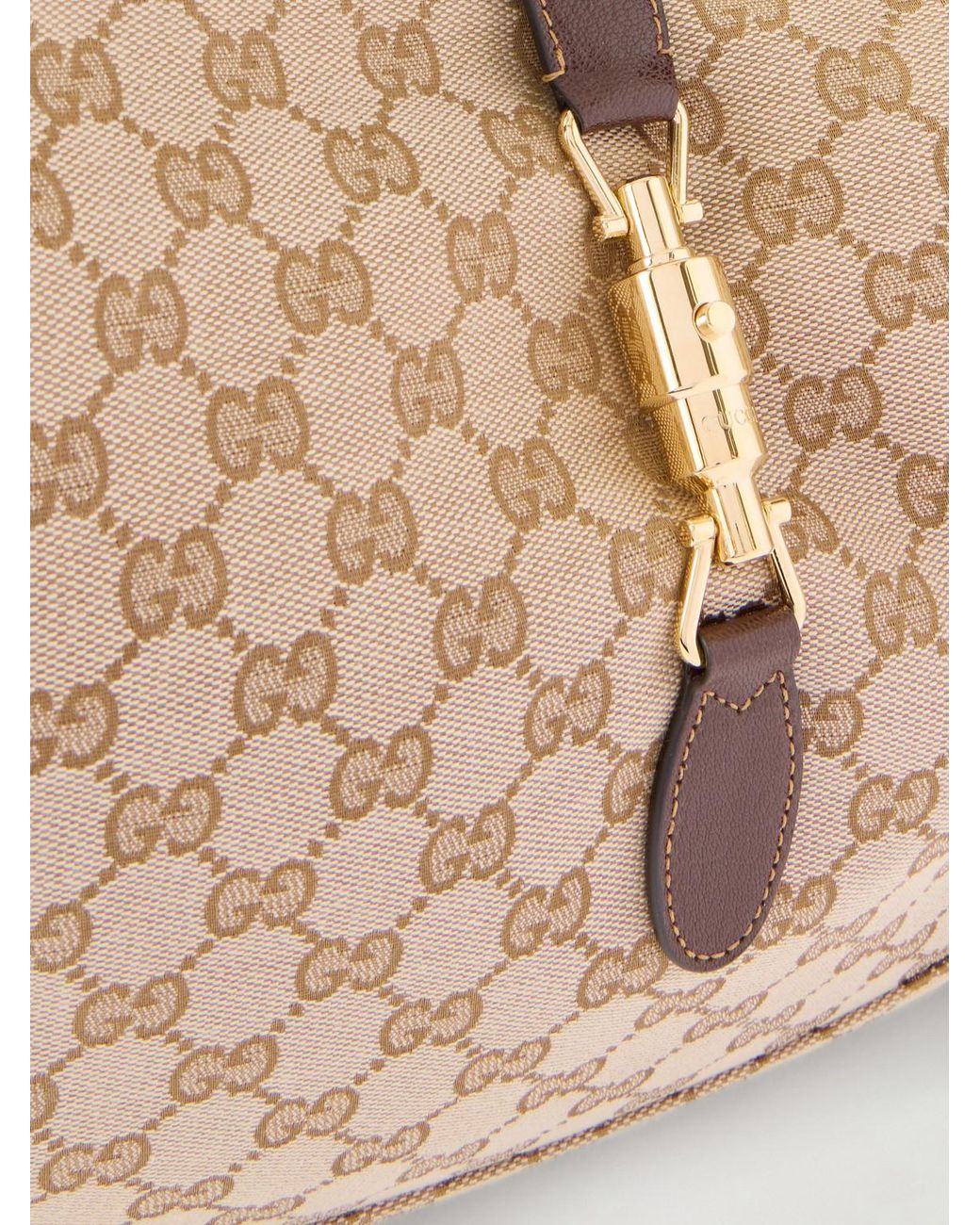 Gucci Natural Jackie 1961 Large Leather-Trimmed Canvas-Jacquard Messenger Bag for men