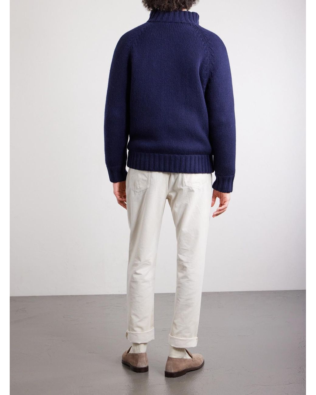 Brunello Cucinelli Blue Cashmere Zip-Up Down Cardigan for men