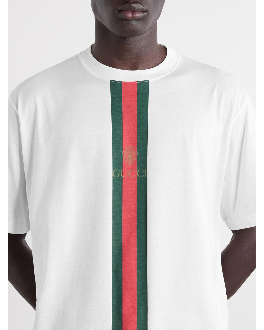 Gucci White Webbing-Printed Cotton-Jersey T-Shirt for men