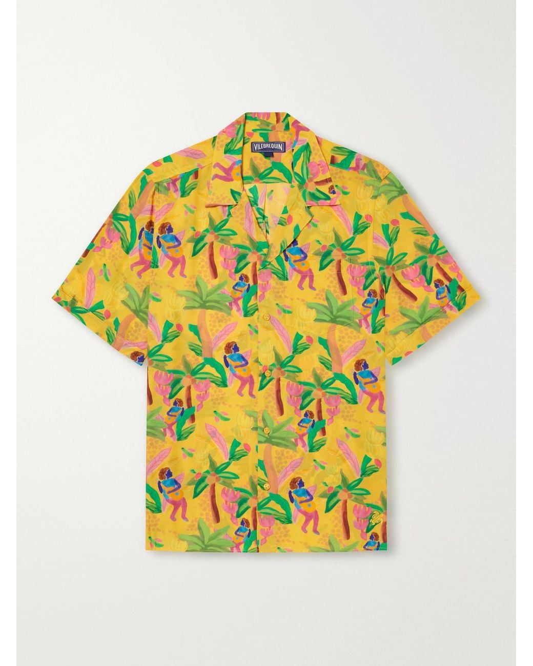 Vilebrequin Yellow Charli Camp-Collar Printed Habotai Shirt for men