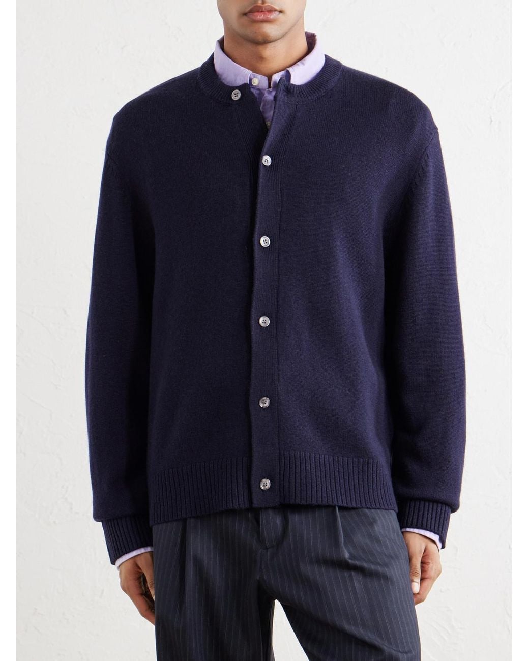 Officine Generale Blue Manoe Merino Wool And Cashmere-Blend Cardigan for men