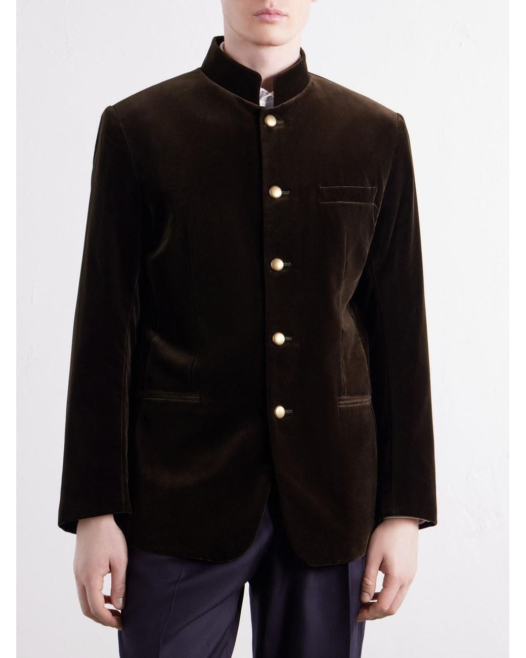 Favourbrook Black Nehru Cotton-Velvet Blazer for men