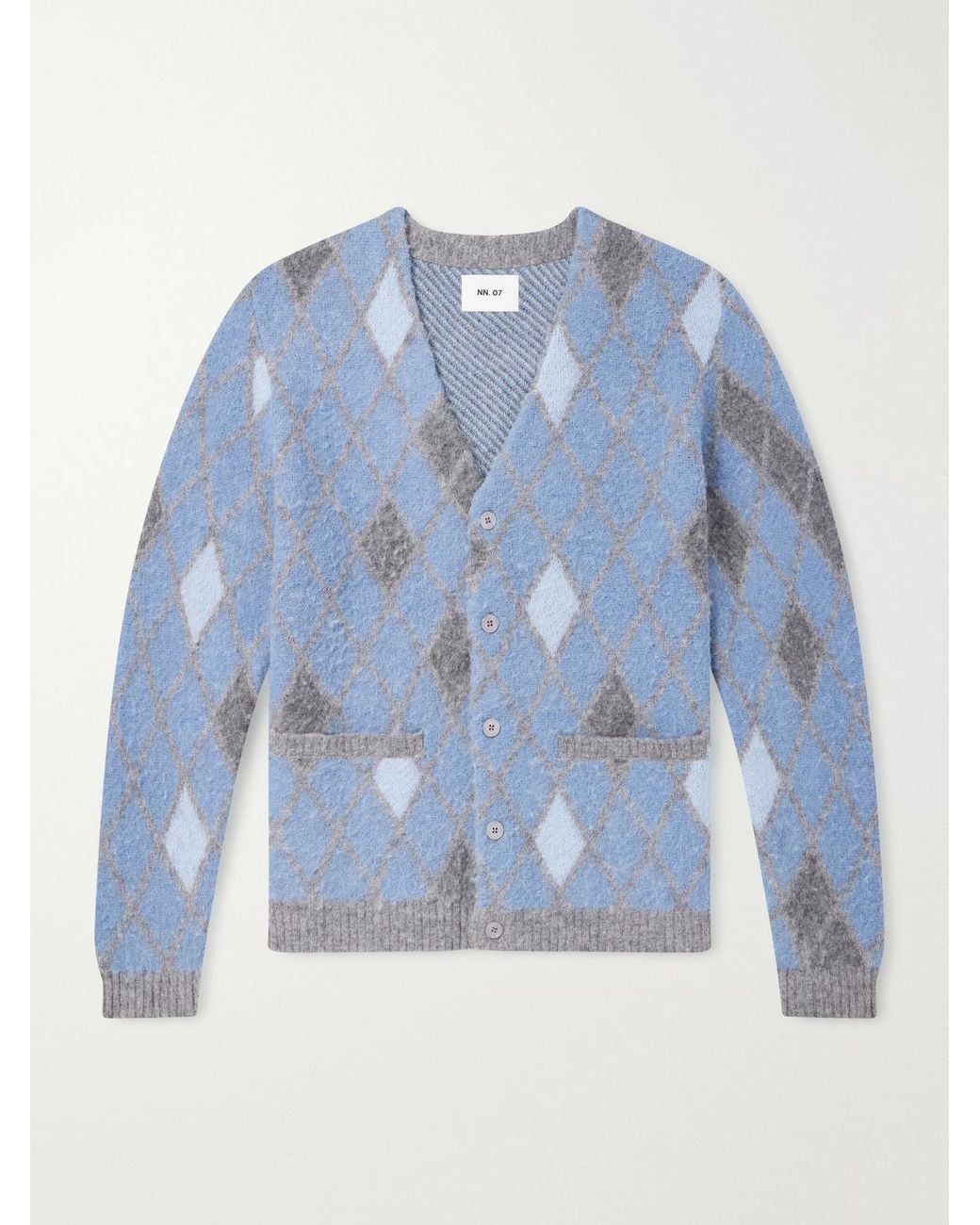 NN07 Blue Chris 60077 Argyle-Jacquard Cardigan for men
