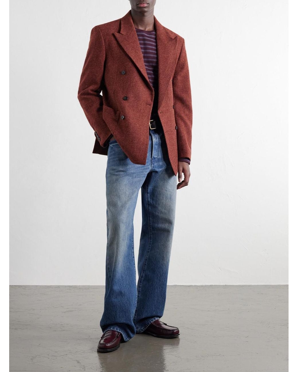 Portuguese Flannel Red Double-Breasted Wool-Tweed Blazer for men