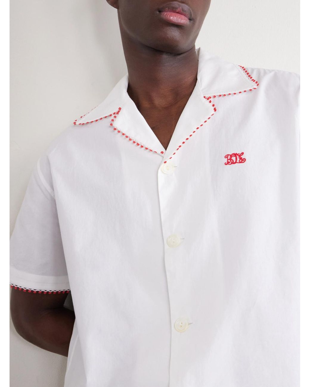 Bode White Redbud Camp-Collar Logo-Embroidered Cotton Shirt for men