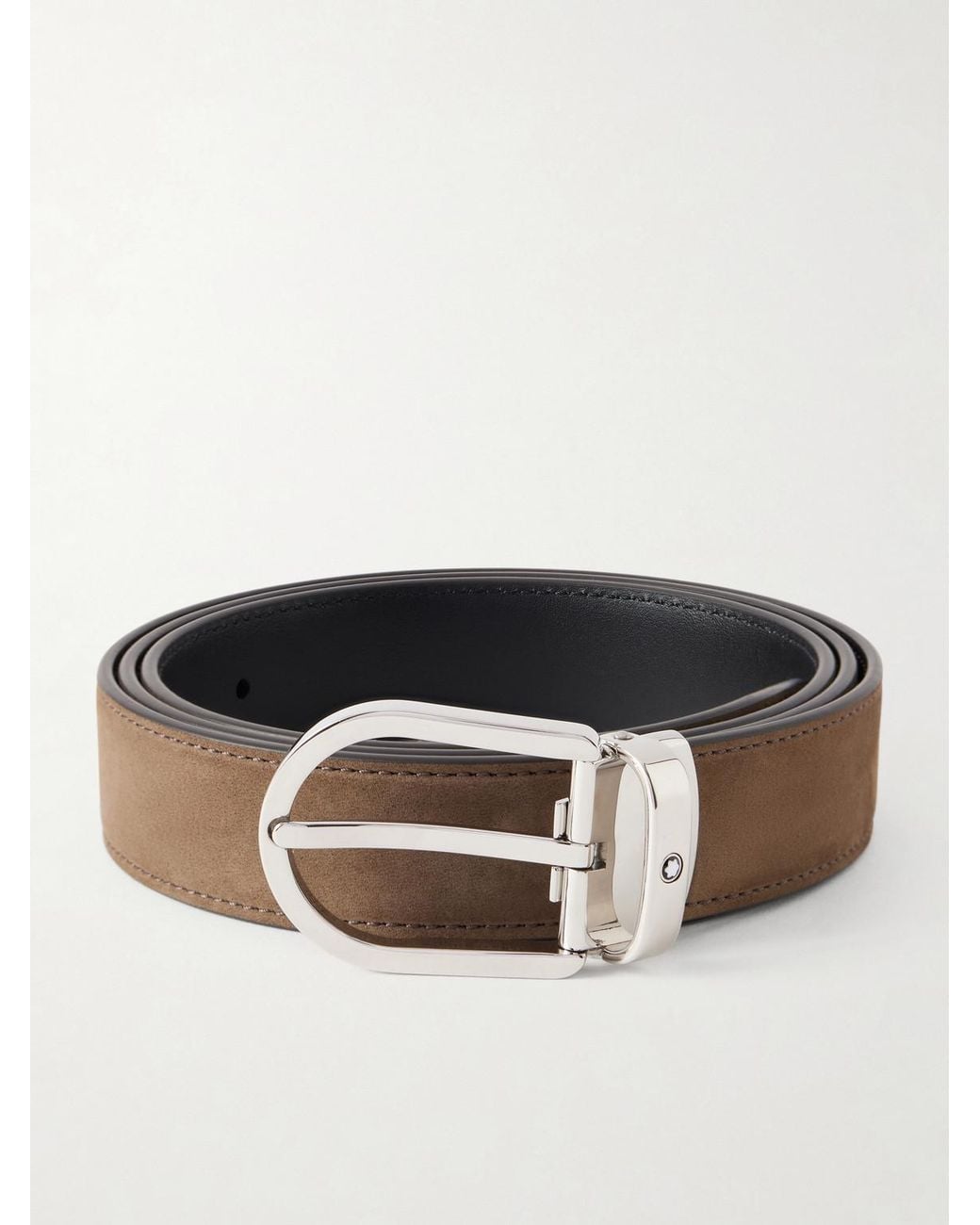 Montblanc Brown 3Cm Horseshoe Reversible Suede And Leather Belt for men