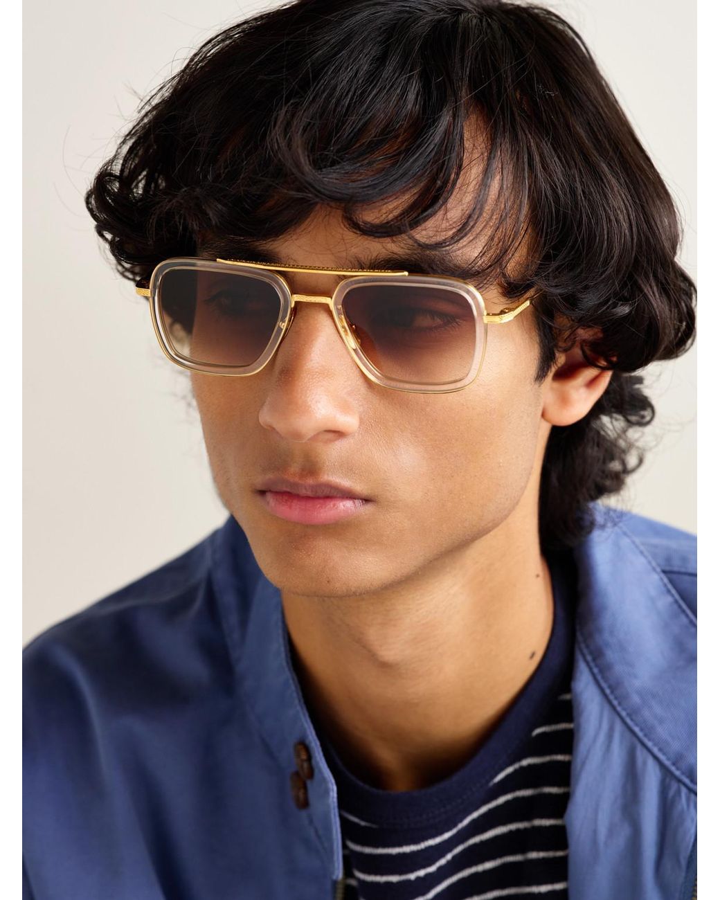 Dita Eyewear Natural Flight.006 Double-Bridge Aviator-Style-Tone Metal And Acetate Sunglasses for men