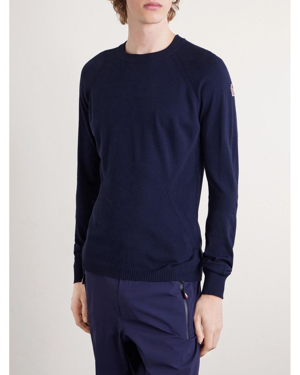 Moncler Blue Logo-Appliquéd Crepe Sweater for men