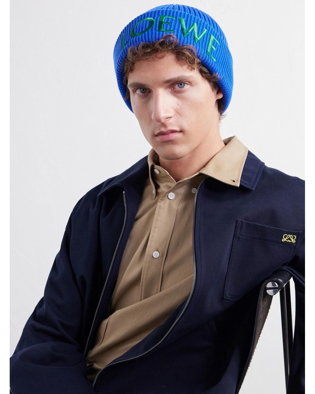 Loewe Blue Logo-Embroidered Wool Beanie for men