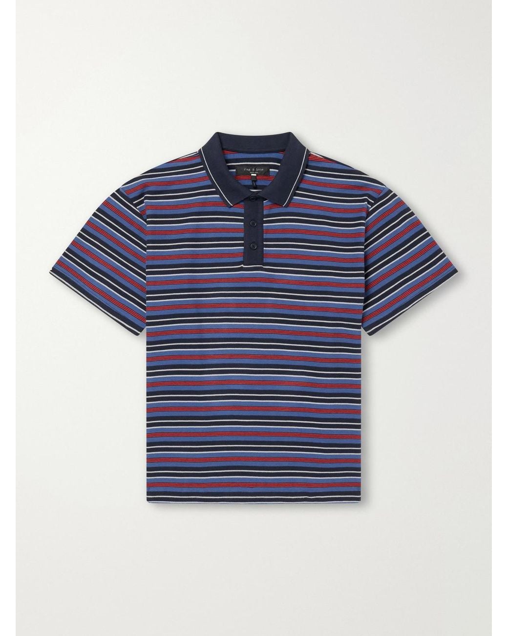 Rag & Bone Blue Striped Cotton-Piqué Polo Shirt for men