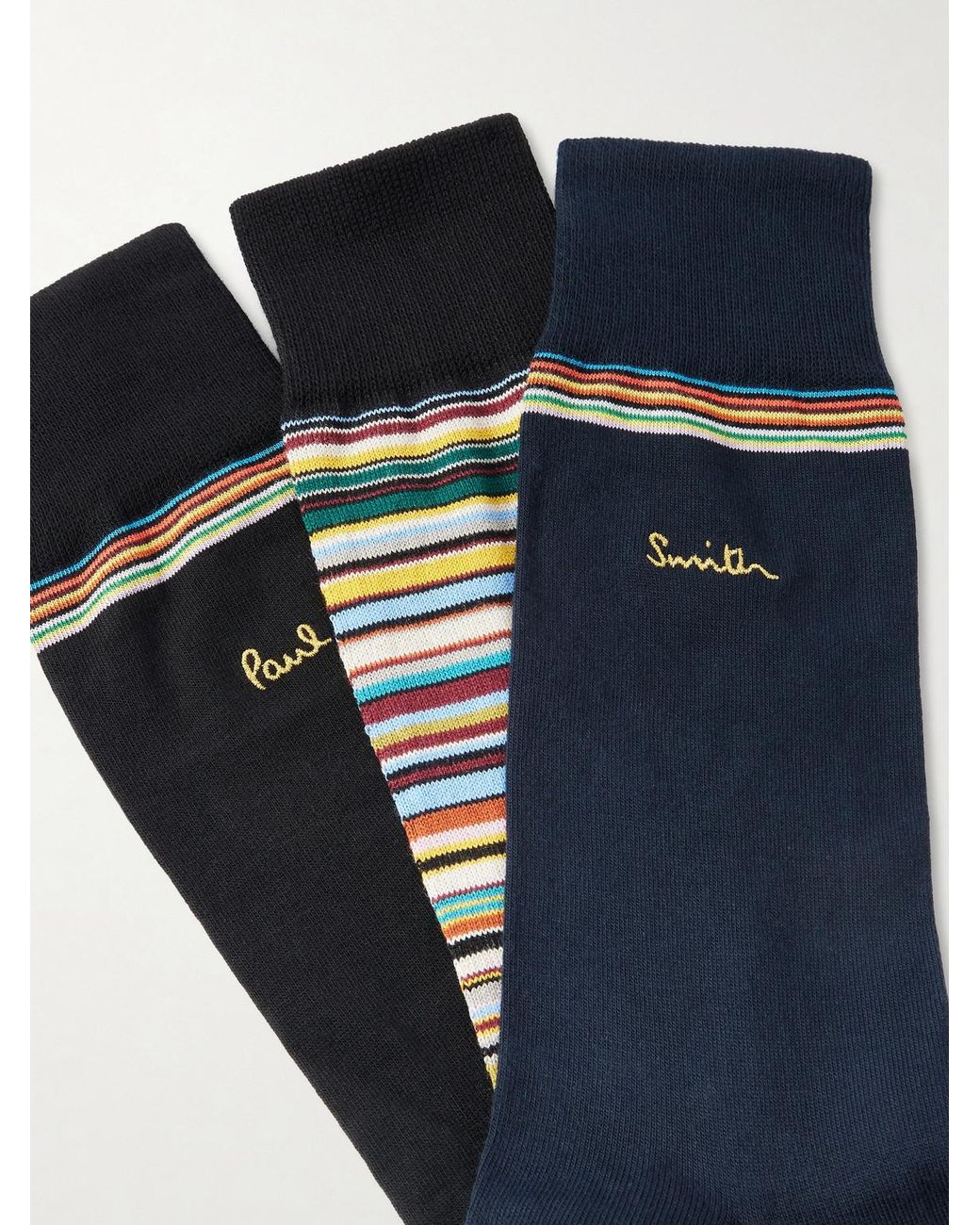 Paul Smith Black Pack Of Three Striped Cotton-blend Socks for men