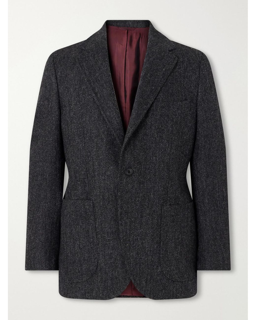 Rubinacci Black Herringbone Virgin Wool Blazer for men