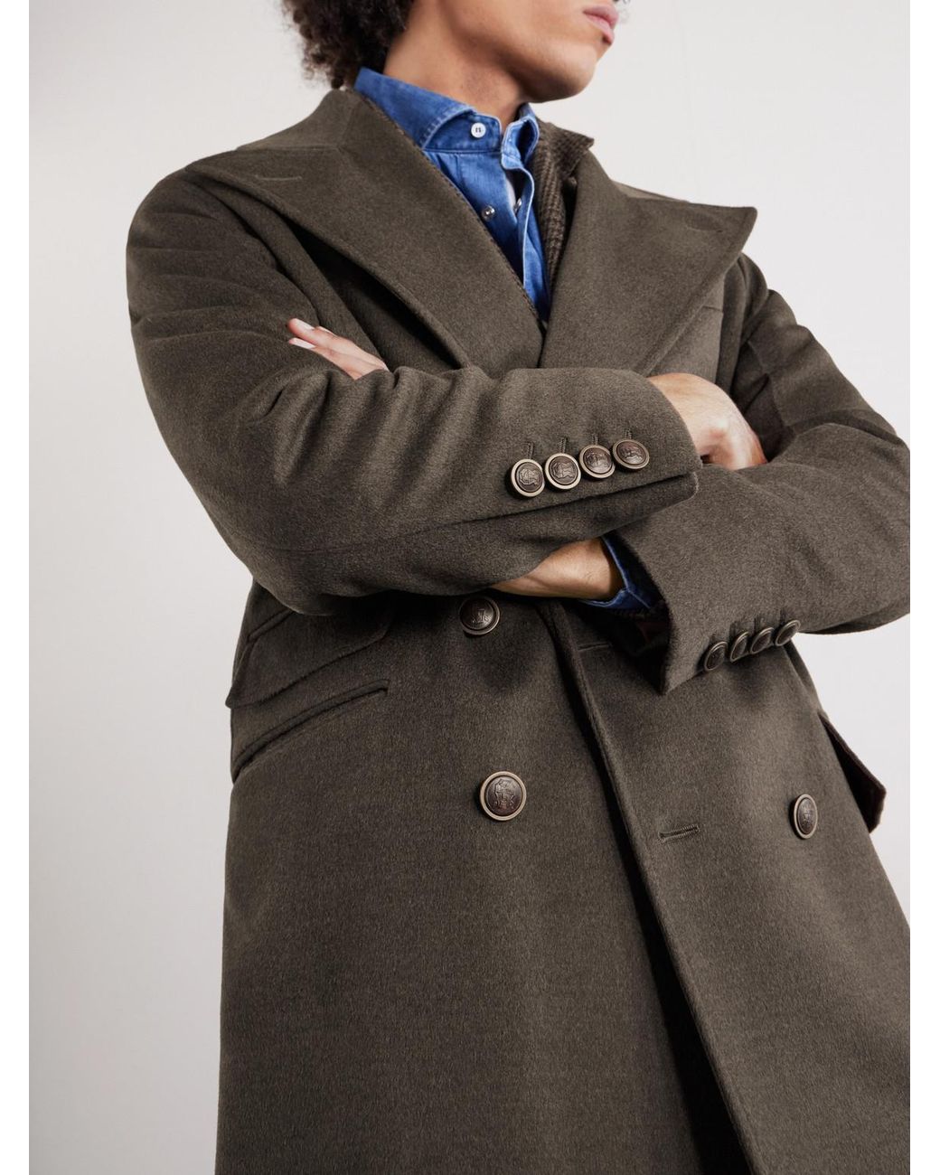 Brunello Cucinelli Gray Virgin Wool Double-Breasted Coat for men