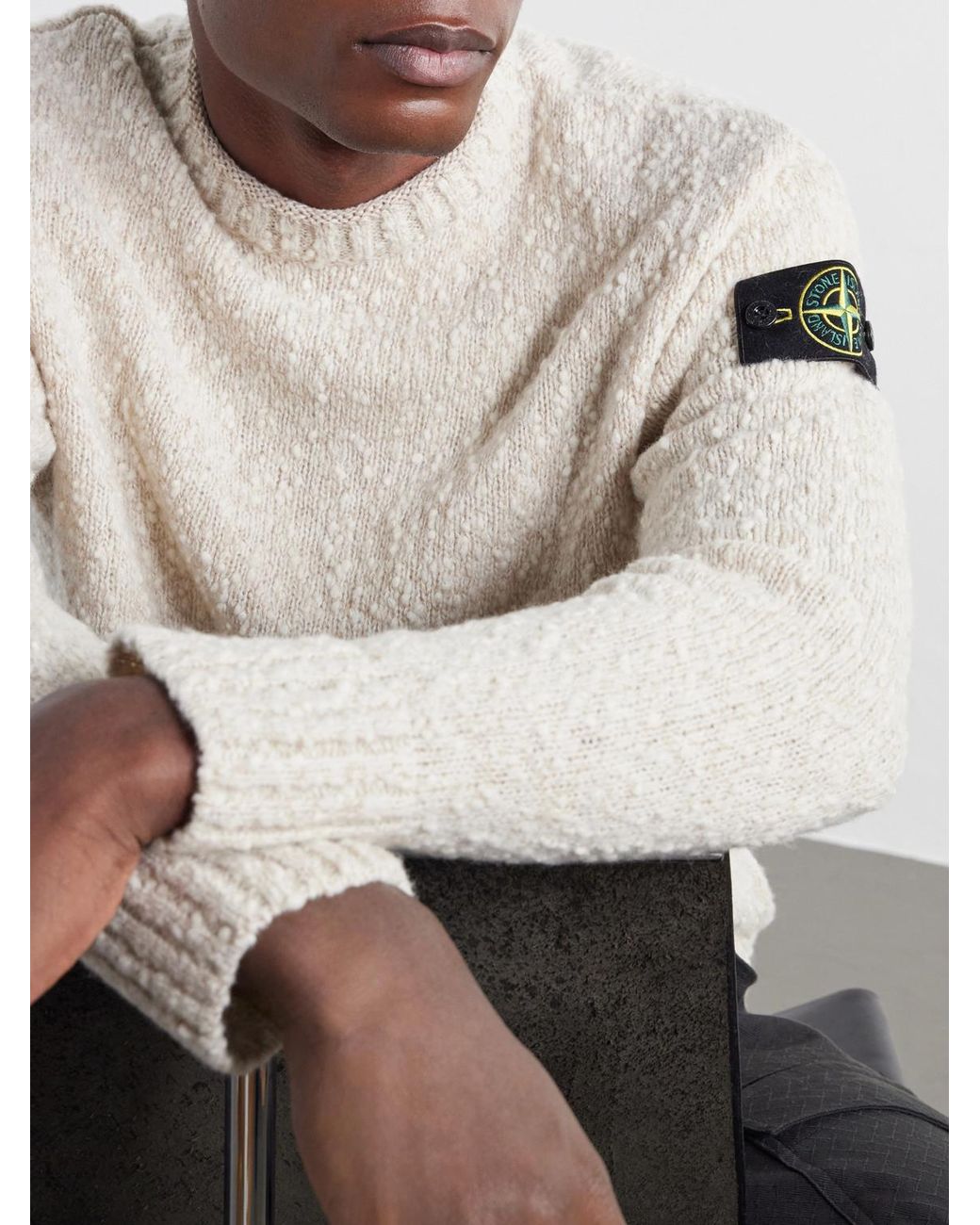 Stone Island Natural Speckled Wool Nylon Sweater for men