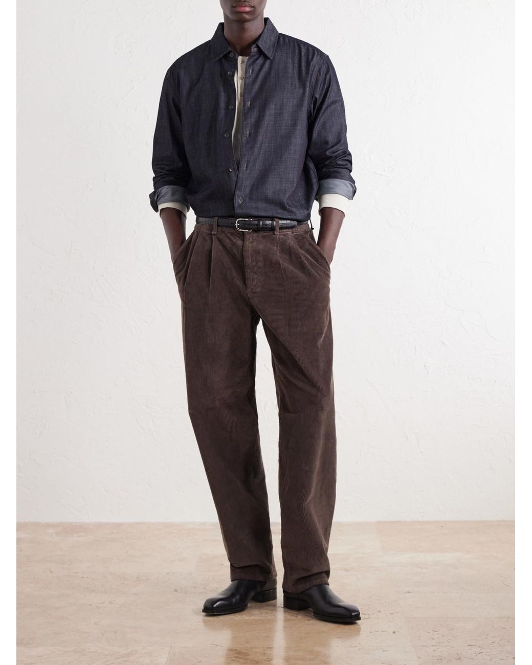 Rag & Bone Brown Wide-Leg Pleated Cotton-Blend Corduroy Trousers for men