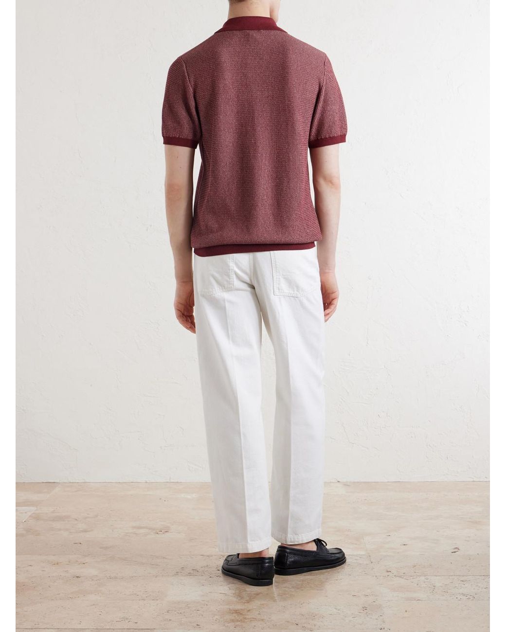 Mr P. Red Honeycomb-Knit Silk And Cotton-Blend Polo Shirt for men