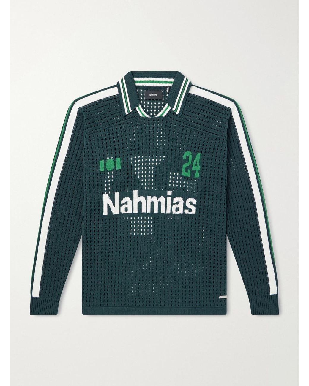 NAHMIAS Green Logo-Jacquard Open-Knit Cotton-Jersey T-Shirt for men