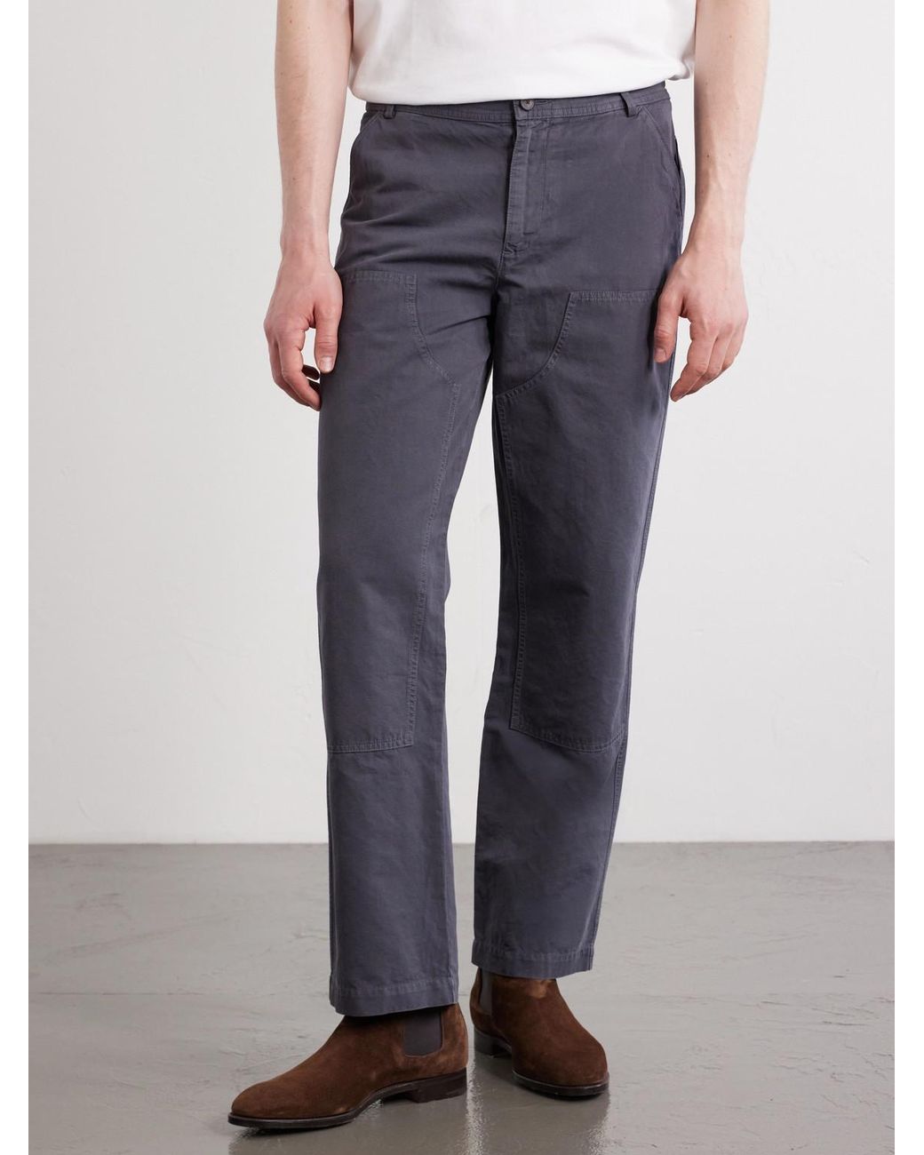 Mr P. Blue Straight-Leg Cotton And Linen-Blend Trousers for men