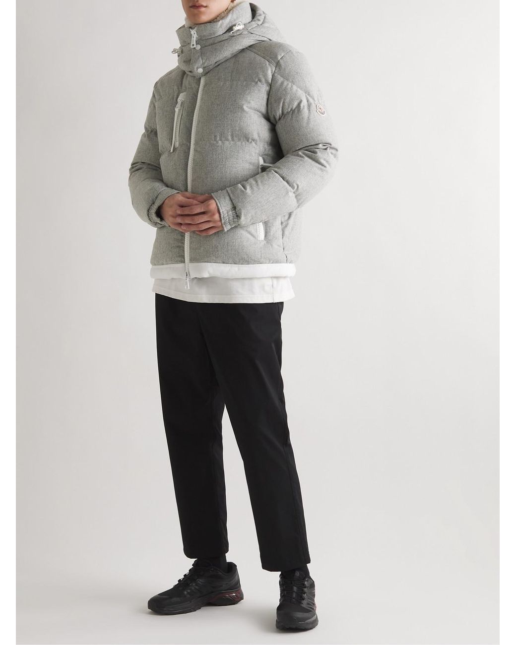 Moncler Gray Tarentaise Quilted Virgin Wool-Flannel Hooded Down Jacket for men