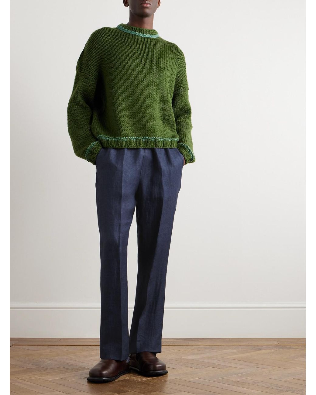 Piacenza 1733 Blue Straight-Leg Linen Trousers for men