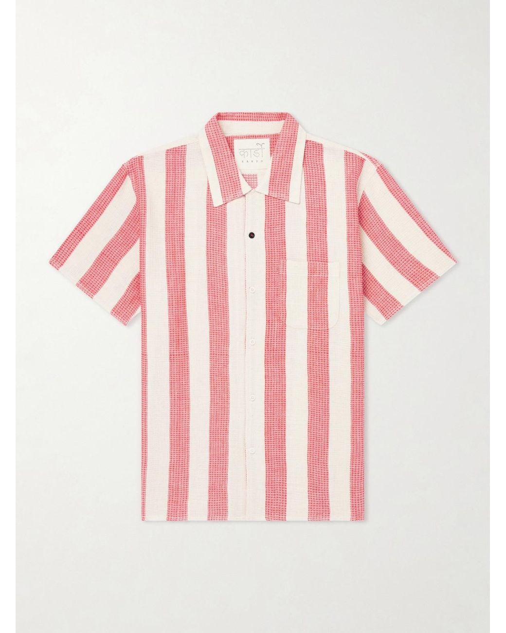 Kardo Pink Camp-Collar Striped Cotton Shirt for men