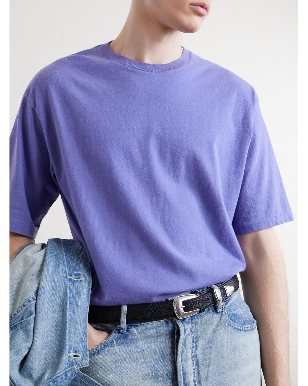 Auralee Purple Organic Cotton-Jersey T-Shirt for men
