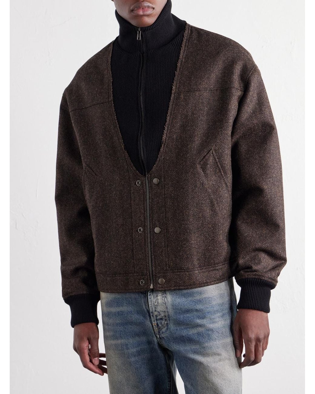 Maison Margiela Black Wool Herringbone Bomber Jacket for men