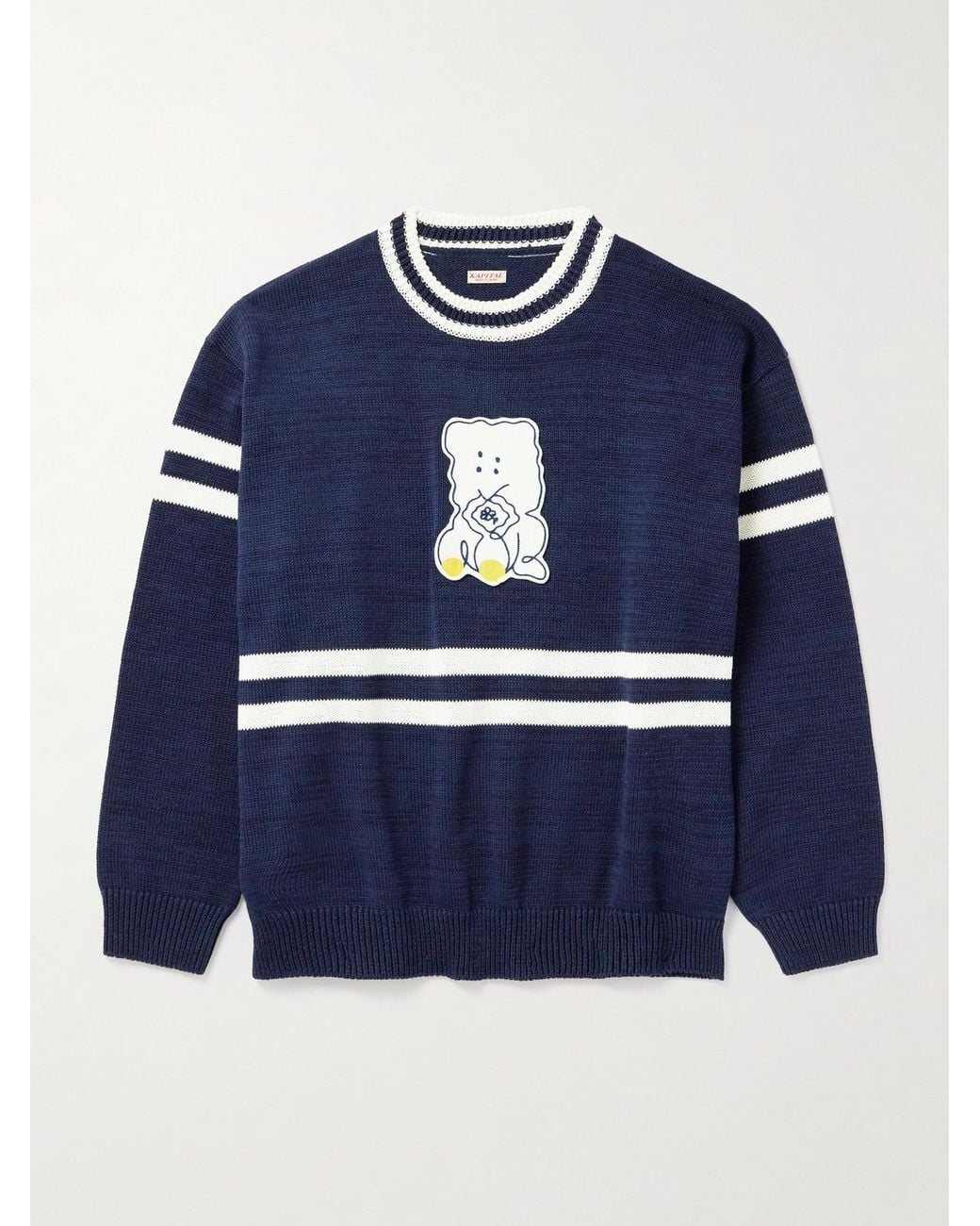 Peckish Rainbowy Ivy Appliquéd Striped Cotton Sweater di Kapital in Blue da Uomo