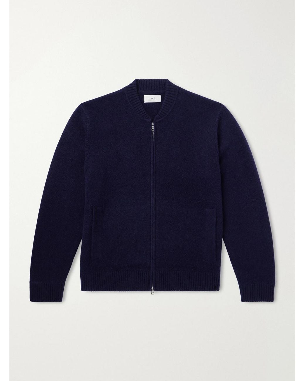 Mr P. Blue Brushed Cashmere Zip-Up Cardigan for men