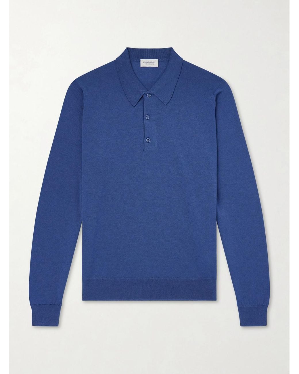 John Smedley Blue Caverhill Knitted Merino Wool Polo Shirt for men