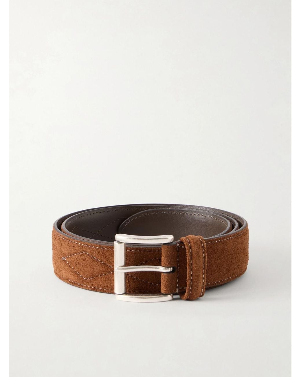 Andersons Brown 3Cm Quilted Suede Leather Belt for men