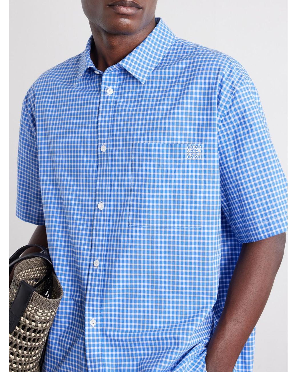Loewe Blue Paula's Ibiza Logo-Embroidered Checked Cotton-Poplin Shirt for men