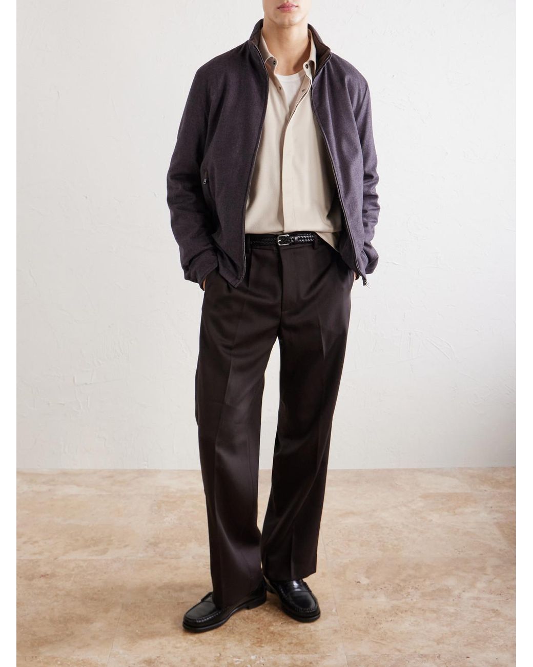 Herno Gray Silk And Cashmere-Blend Twill Bomber Jacket for men
