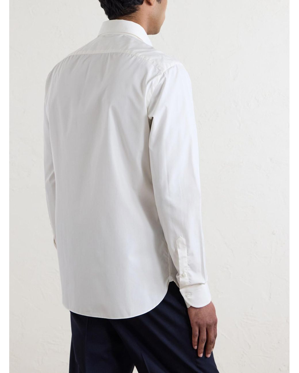De Petrillo White Cutaway-Collar Cotton-Poplin Shirt for men