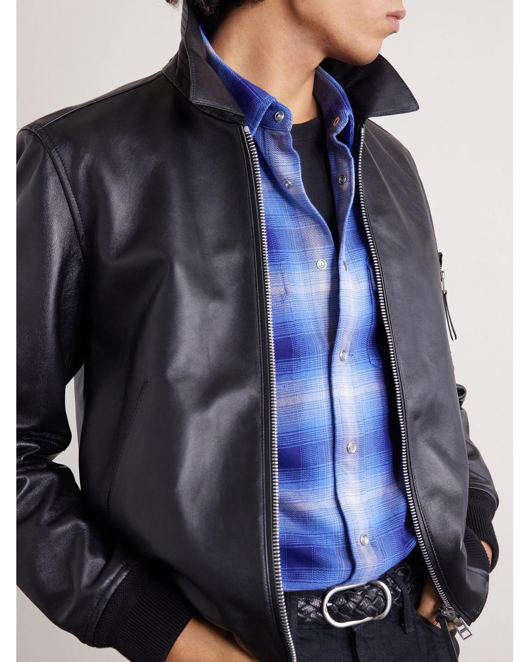 Tom Ford Blue Slim-fit Checked Cotton-flannel Shirt for men