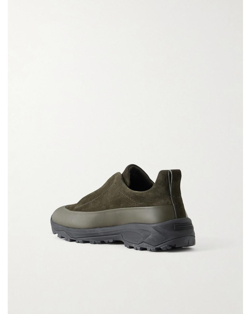 Zegna Black Triple Stitch Monte Rubber-Trimmed Suede Slip-On Sneakers for men