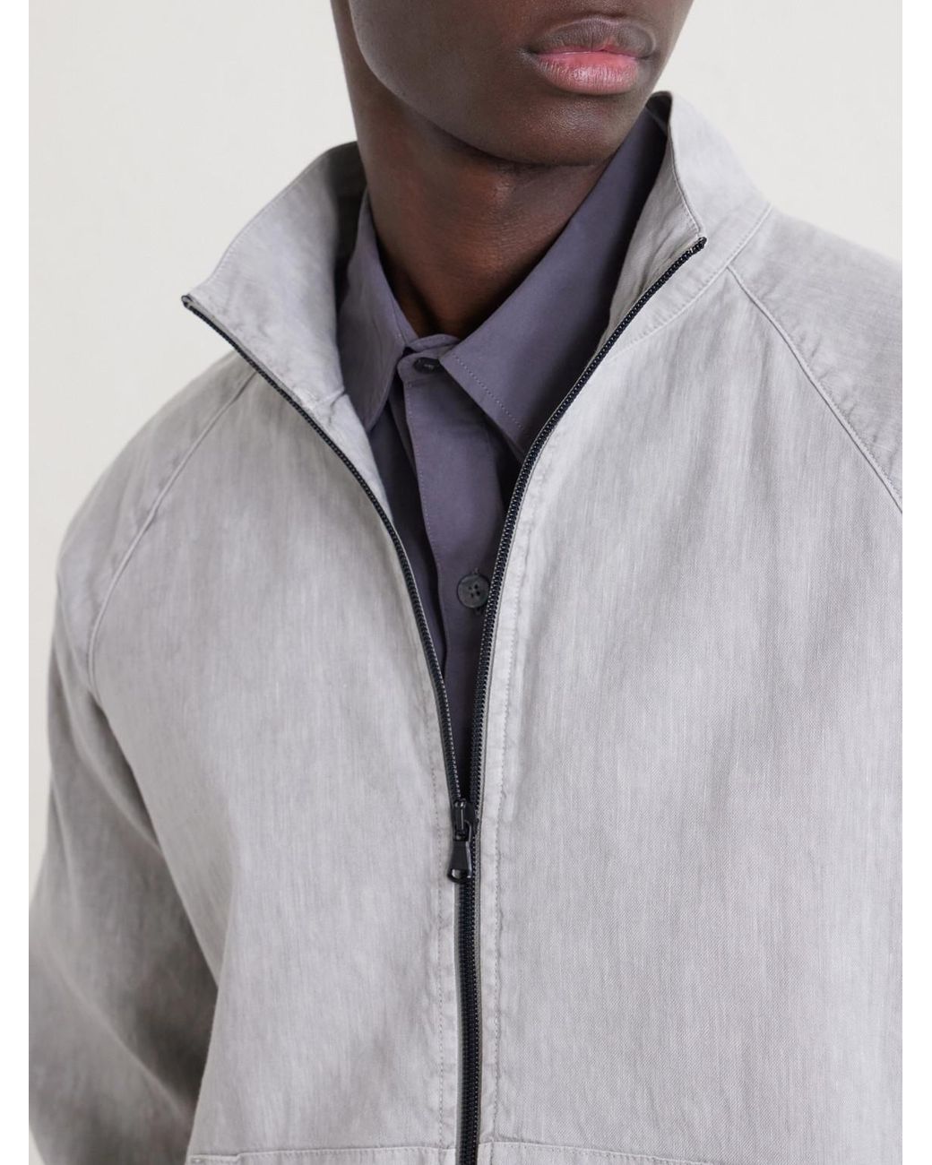 James Perse Gray Linen-Blend Blouson Jacket for men
