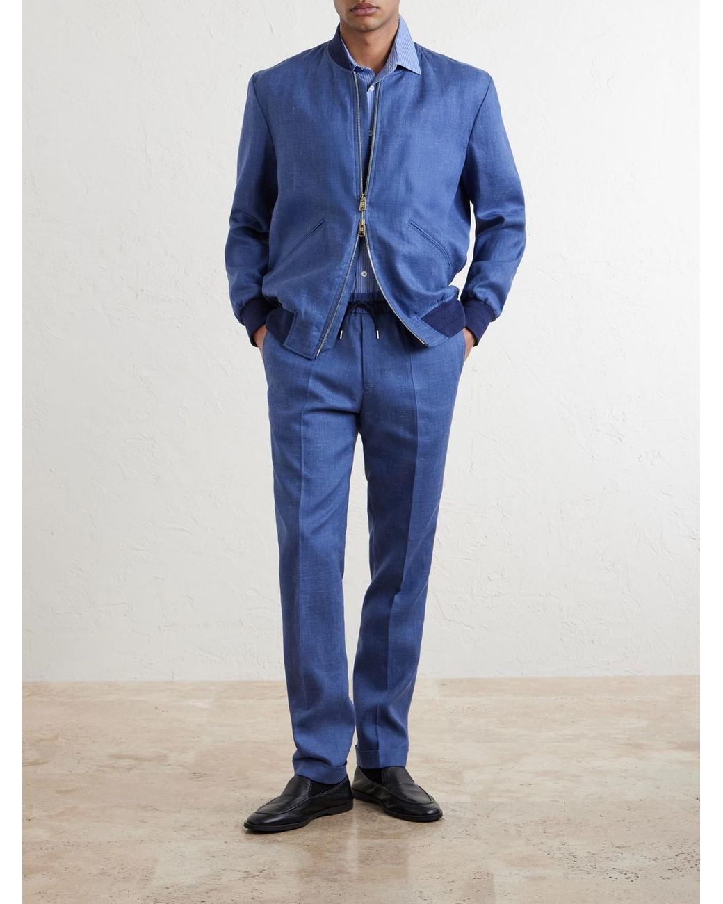 Paul Smith Blue Linen Bomber Jacket for men
