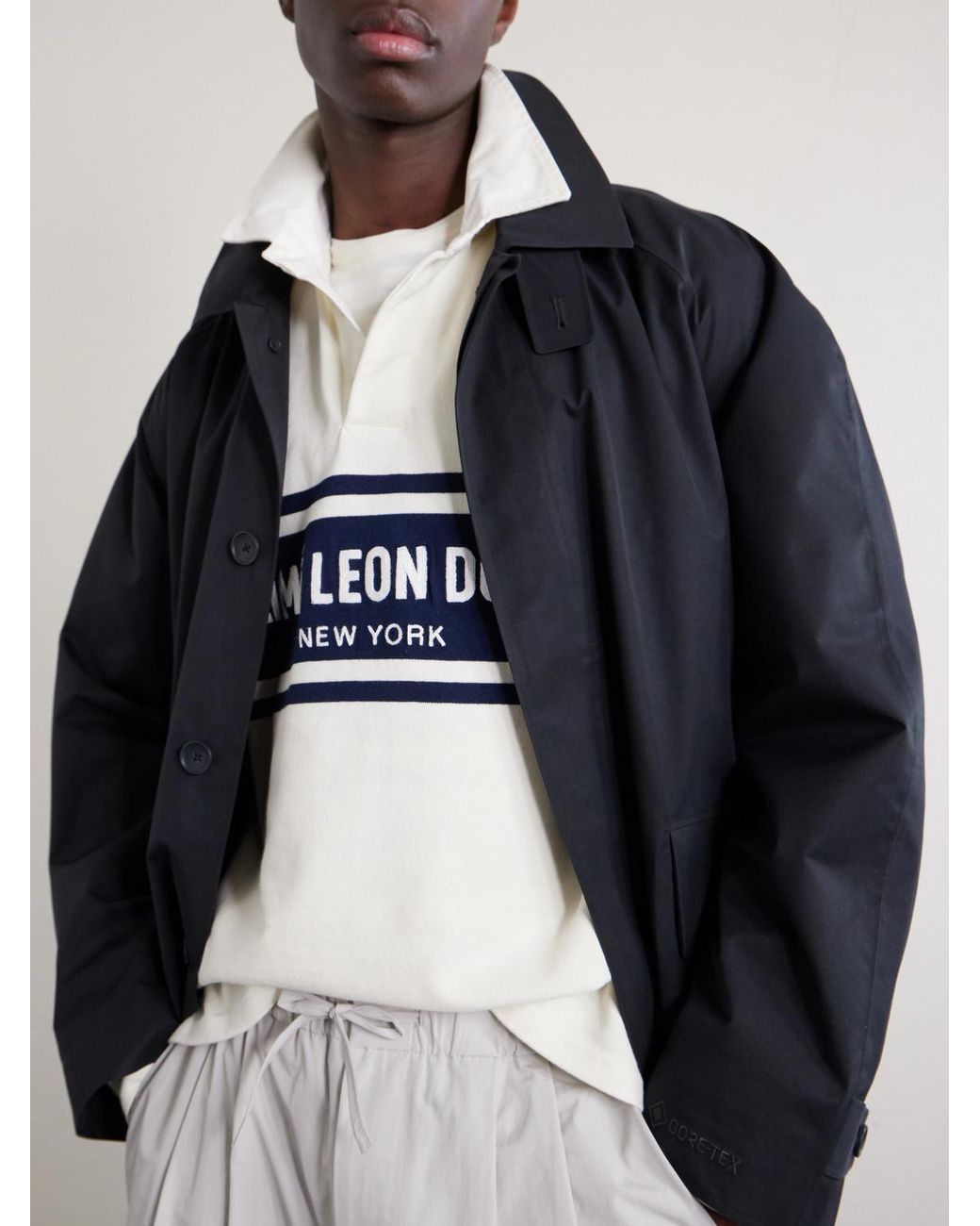 Aimé Leon Dore Blue Logo-Embroidered Striped Cotton Polo Sweater for men