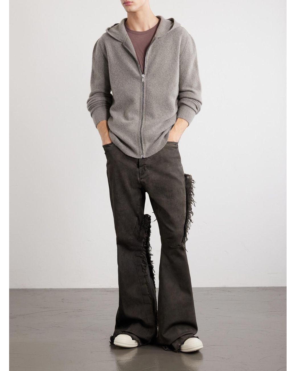 Rick Owens Gray Cashmere-Blend Felt Zip-Up Hoodie for men
