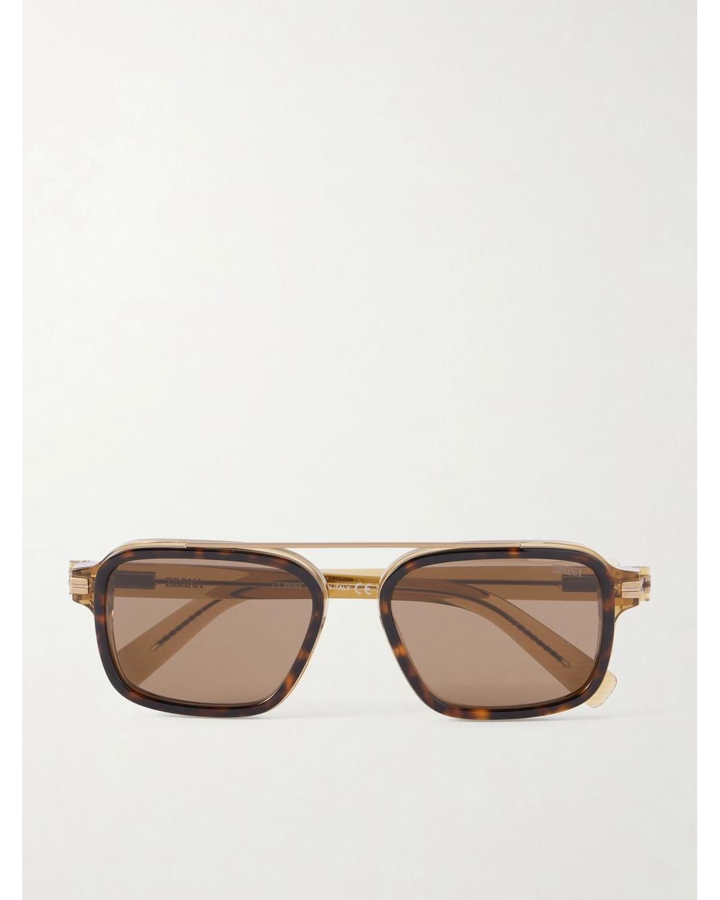 Zegna Natural Geometric Square-Frame Tortoiseshell Acetate And-Tone Metal Sunglasses for men