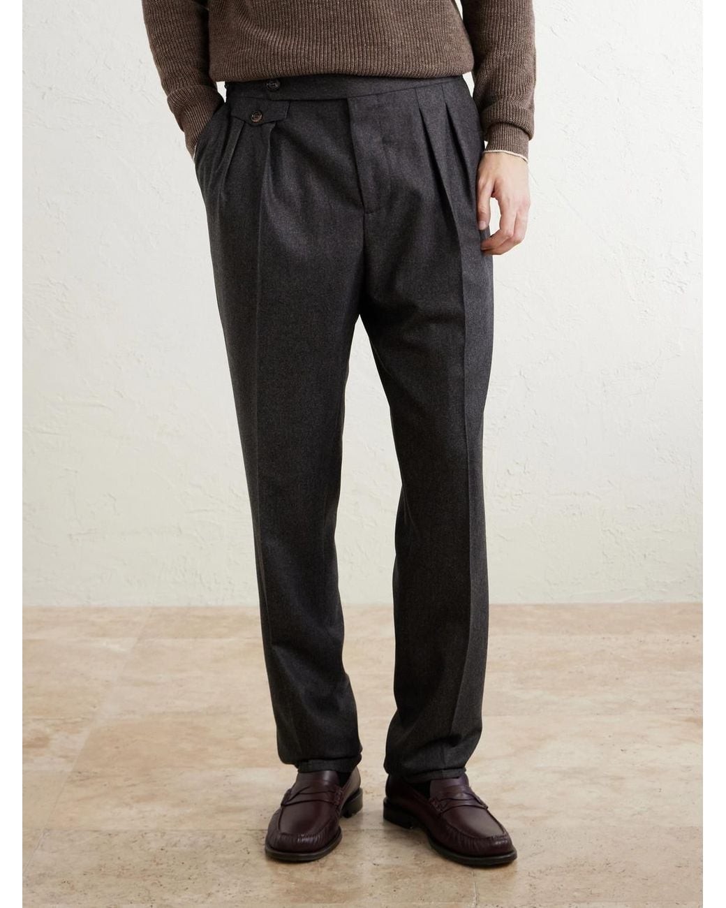 Brunello Cucinelli Blue Straight-Leg Pleated Wool Trousers for men