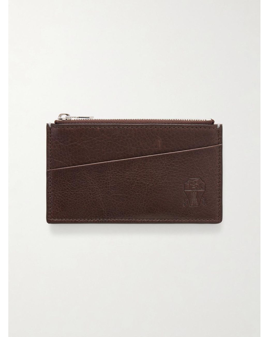 Brunello Cucinelli Brown Logo-Debossed Leather Zipped Cardholder for men