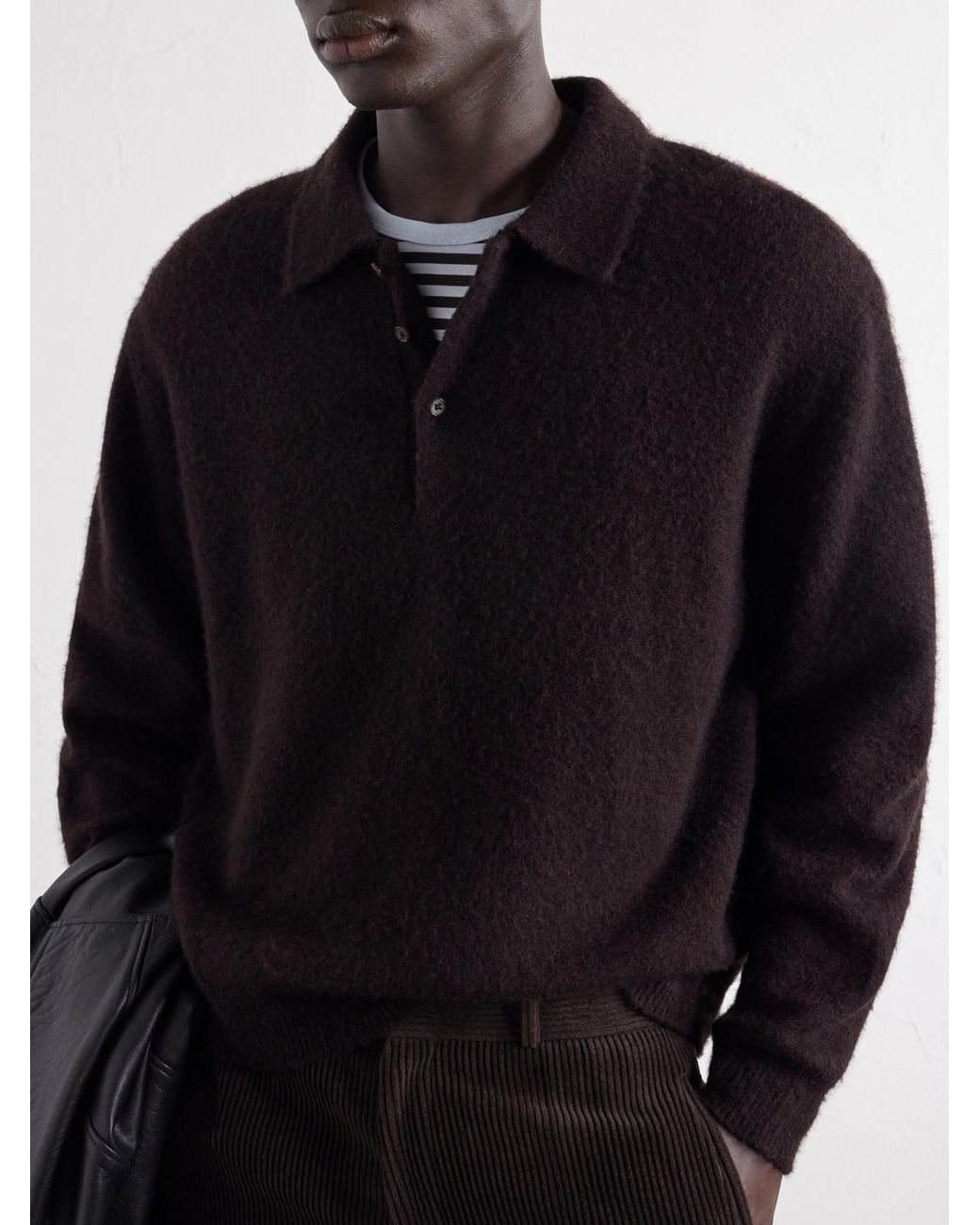 A.PRESSE Black Brushed Cashmere Polo Sweater for men