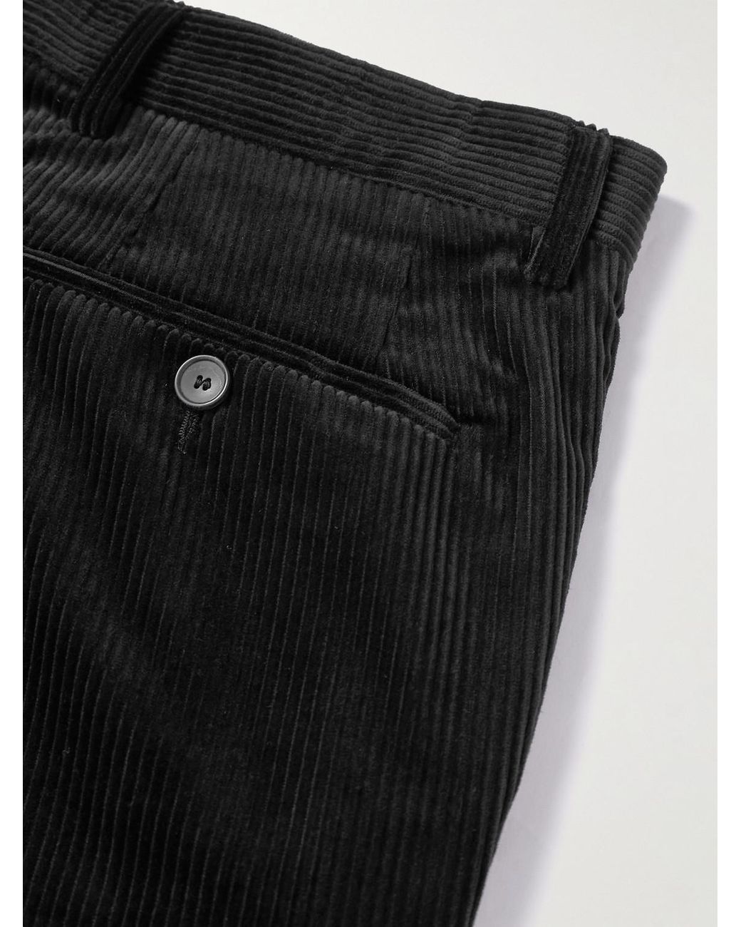 Mr P. Black Tapered Pleated Cotton And Cashmere-Blend Corduroy Trousers for men